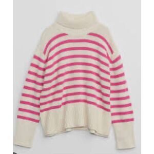 Gap Kids white pink striped split hem cotton turtleneck  xl